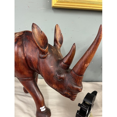 447 - Large heavy wooden rhino - Approx H: 47cm