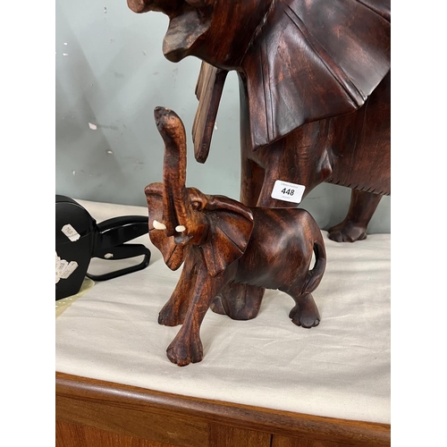 448 - Large heavy wooden elephant mother & calf - Approx H: 55cm