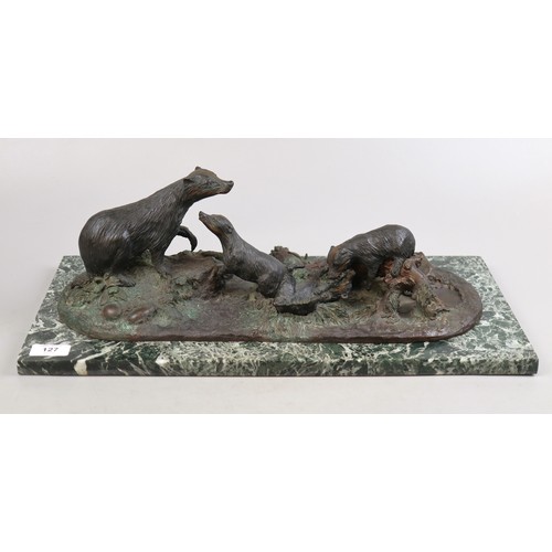 127 - Unique bronze sculpture of Family of Badgers by Annette Yarrow with COA - Approx L: 51cm D: 25cm H:1... 