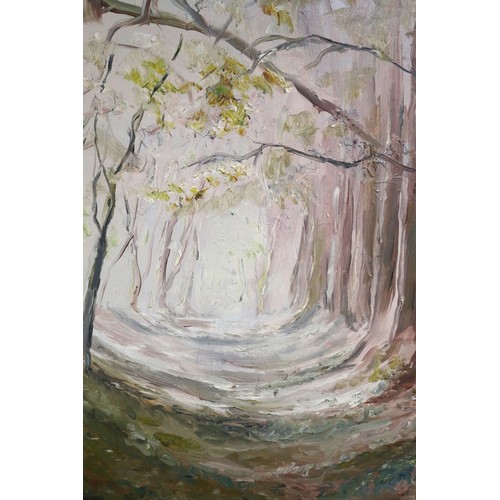 312 - Impressionist oil on board of an Autumnal scene - indistinct signature - IS 78cm x 60cm