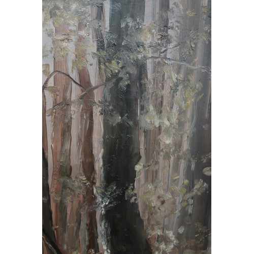 312 - Impressionist oil on board of an Autumnal scene - indistinct signature - IS 78cm x 60cm