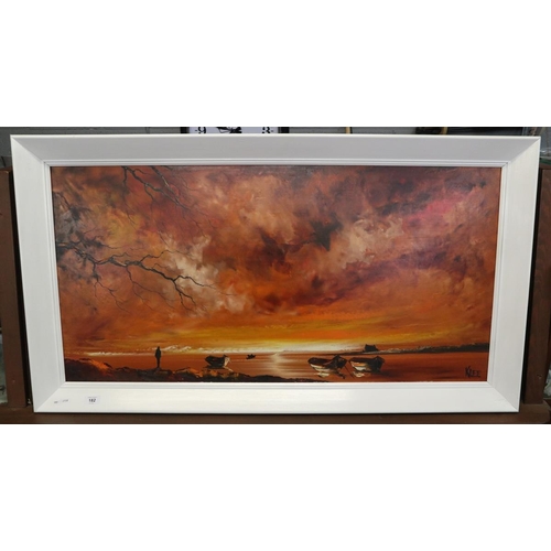 182 - Oil on board - Red Sunset signed Raymond Klee - Approx IS: 90cm x 50cm