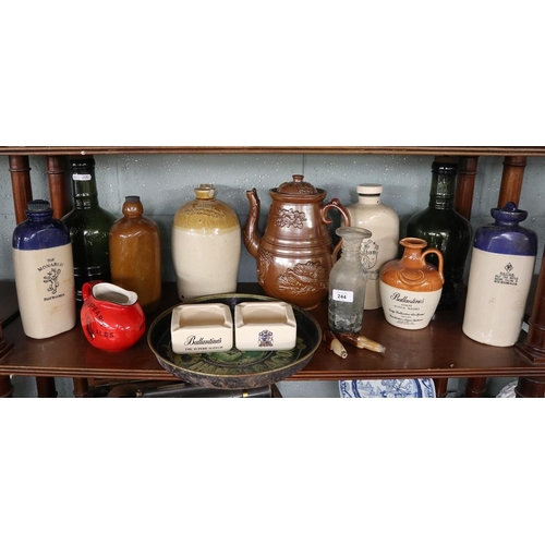 244 - Collection of stoneware flaggons, glass bottles & breweriana