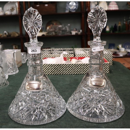 263 - Pair of crystal wide based decanters (possibly Brierley Hill crystal)