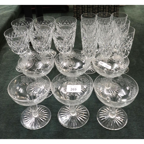 269 - Collection of crystal glasses together with a set of 6 etched glasses