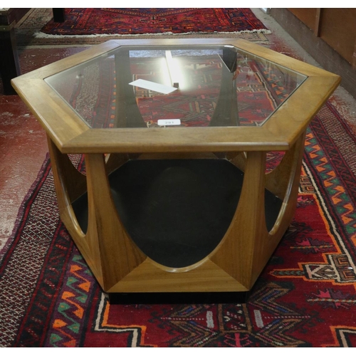 291 - Mid century hexagonal glass top coffee table