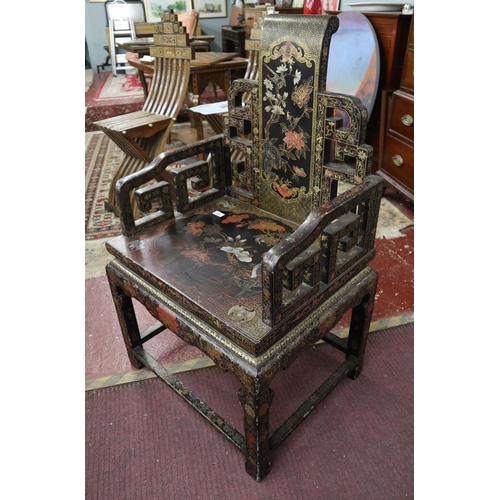 292 - Early 20thC Chinese black lacquer armchair with gilt overlay&nbsp;