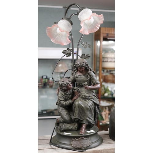 297 - Spelter figures lamp