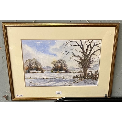 339 - Watercolour winter scene by Ian Ridley - Approx IS: 45cm x 29cm