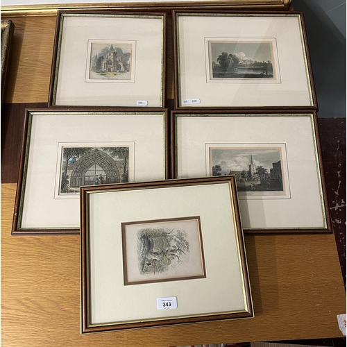 343 - 5 framed antique prints from 1770 and early 1800's of local buildings and architecture