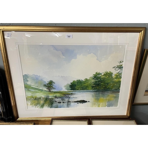 344 - John R Harris watercolour - Lake scene - Approx IS: 66cm x 45cm