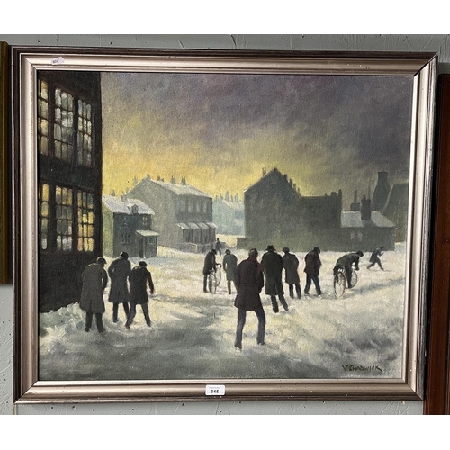 345 - Oil on board winter scene - Signed V Chadwick - Approx IS: 73cm x 60cm