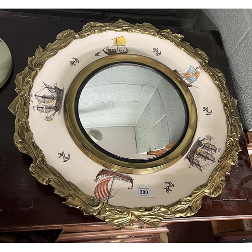 380 - Ornate ship themed porcelain and gilt mirror