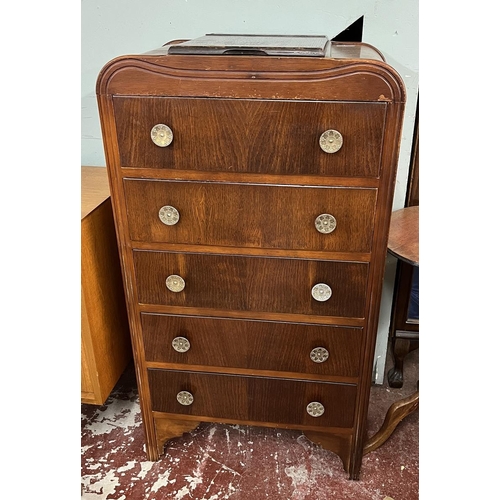 418 - Art Deco chest of 5 drawers with integrated mirror - Approx W: 60cm D: 40cm H: 112cm