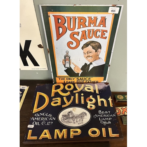 465 - 2 reproduction metal signs - Burma Sauce & Royal Daylight Lamp Oil