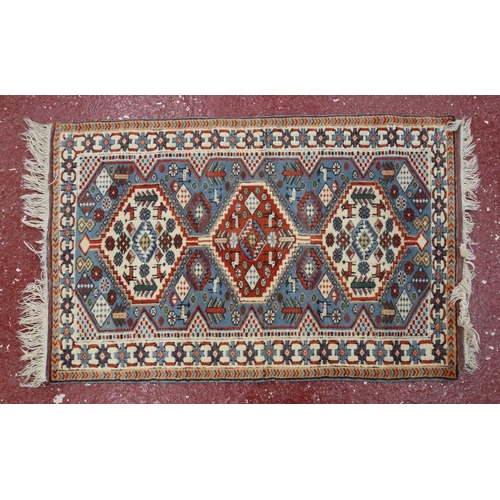 551 - Turkish Shirvan blue patterned rug - Approx 136cm x 78cm