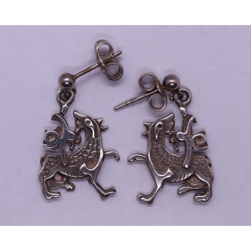 123 - Hallmarked silver Ola Gorie Maeshowe dragon pendent & earrings