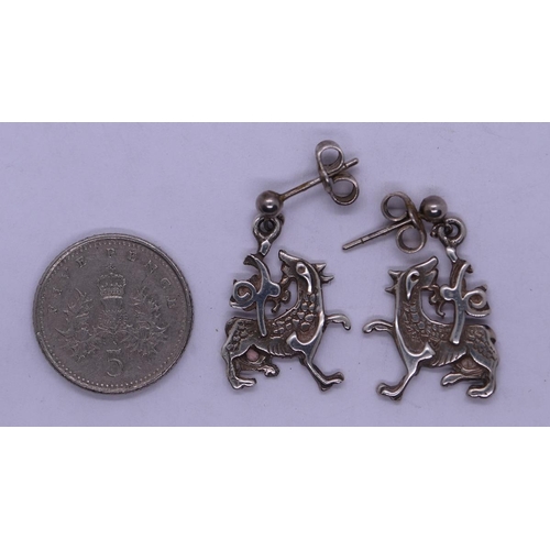 123 - Hallmarked silver Ola Gorie Maeshowe dragon pendent & earrings