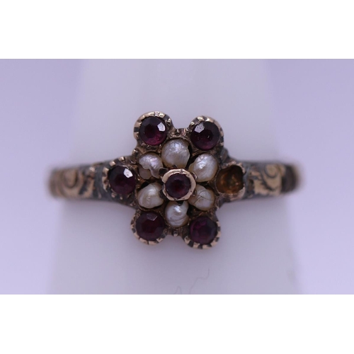 15 - Antique ruby and pearl set child's ring - Size F