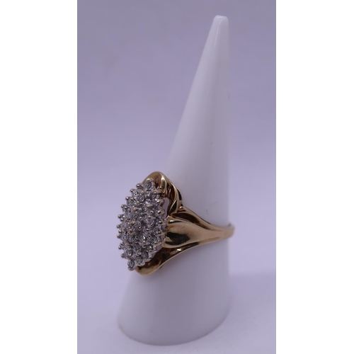 16 - Large 9ct gold diamond set cluster ring - Size O