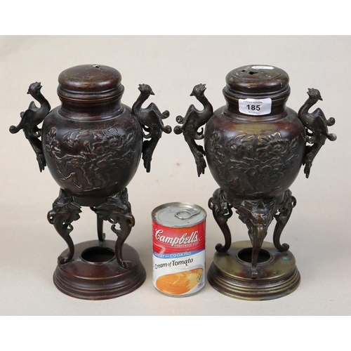 185 - Pair of bronze incense burners - Approx H: 28cm