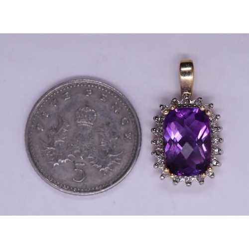 20 - 9ct gold amethyst and diamond set pendant