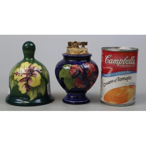 219 - Moorcroft table lighter and bell