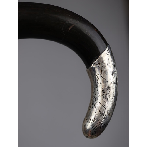 228 - Hallmarked silver horn handled swordstick with unusual cruciform blade - Overall length approx 82cm