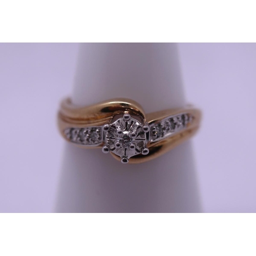 24 - 9ct gold diamond solitaire ring with diamond shoulders - Size K