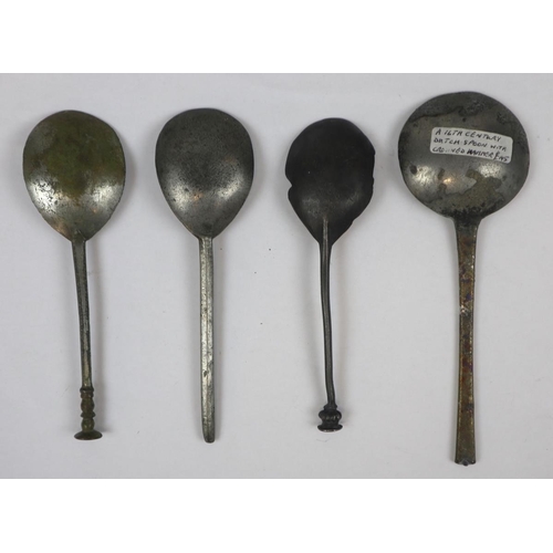 276 - A collection of 4 early latten and pewter spoons