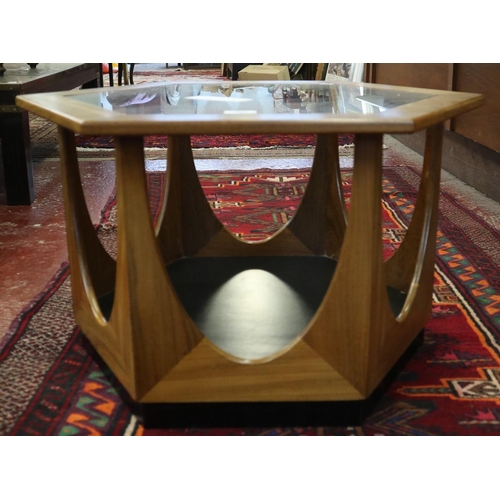 291 - Mid century hexagonal glass top coffee table