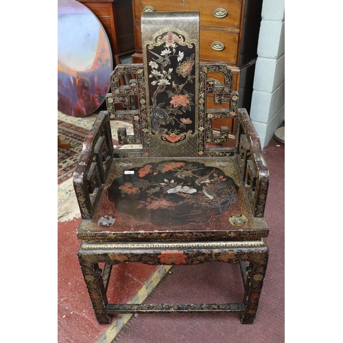 292 - Early 20thC Chinese black lacquer armchair with gilt overlay 