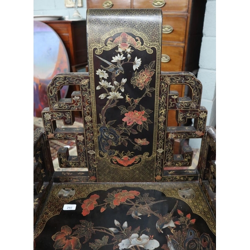 292 - Early 20thC Chinese black lacquer armchair with gilt overlay 