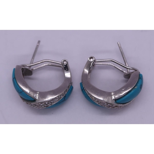 31 - Pair of silver and turquoise earrings