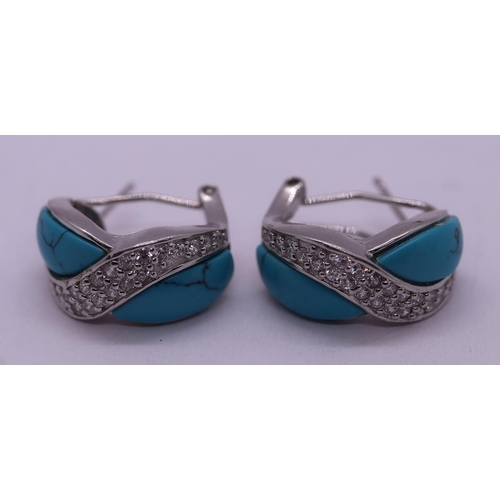 31 - Pair of silver and turquoise earrings