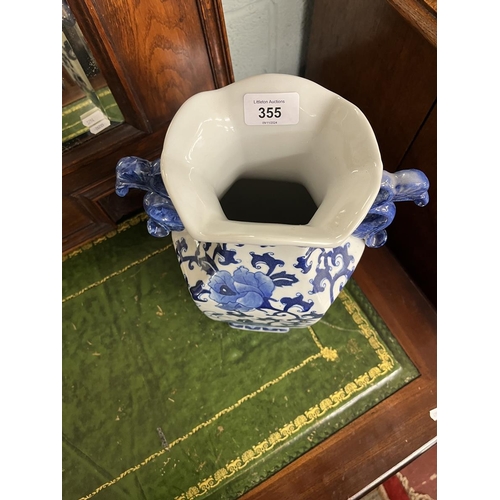 355 - Blue and white Oriental vase