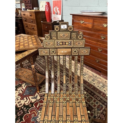 366 - Fine pair of Syrian handmade folding wooden chairs with mosaic inlay to include mother-of-pearl