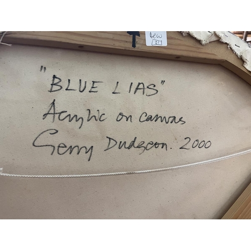 378 - Large round acrylic on canvas - Blue Lias by Gerry Dudgeon 2000 - Approx diameter: 103cm