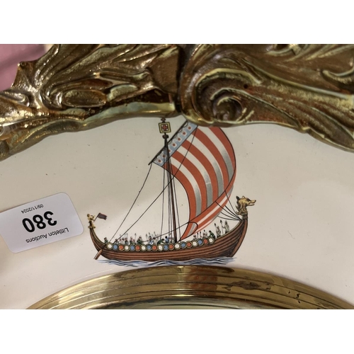 380 - Ornate ship themed porcelain and gilt mirror