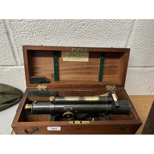 393 - Theodolite in original box marked W.F. Stanley & Co, London 38/553 1938 with original tripod