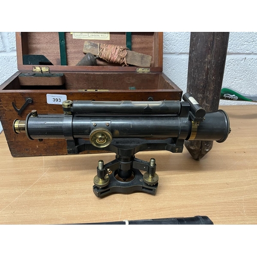 393 - Theodolite in original box marked W.F. Stanley & Co, London 38/553 1938 with original tripod