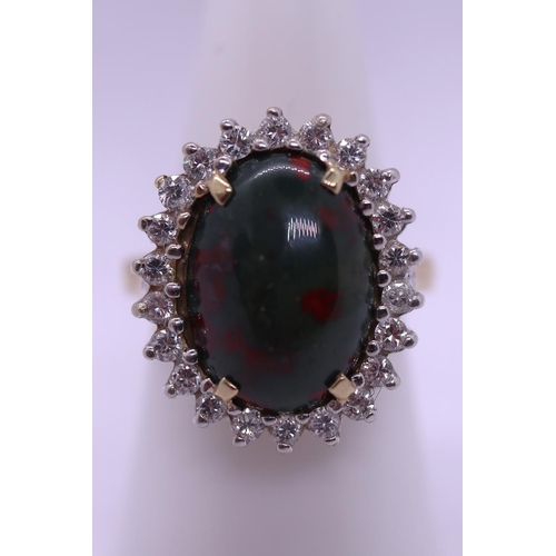 41 - 9ct gold ring set with bloodstone and white sapphire oval cluster - Gross weight 9.3g - Size N