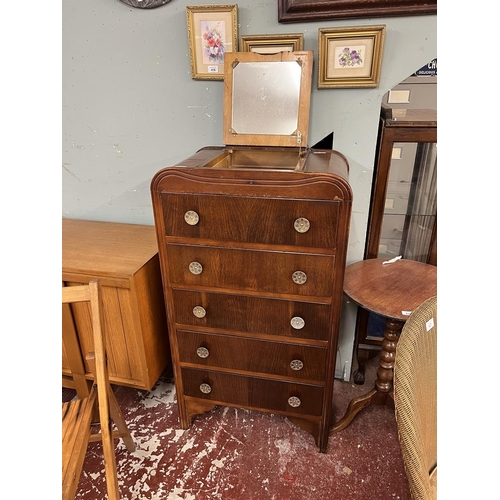 418 - Art Deco chest of 5 drawers with integrated mirror - Approx W: 60cm D: 40cm H: 112cm