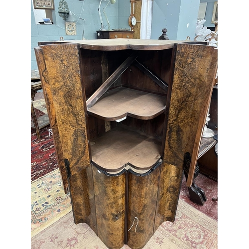 436 - Pair of burr walnut corner cupboards