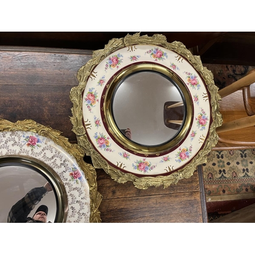 450 - Set of 3 ornate flower themed porcelain and gilt framed mirrors