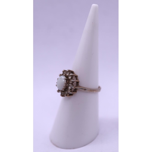 52 - Silver opal & stone set ring - Size K