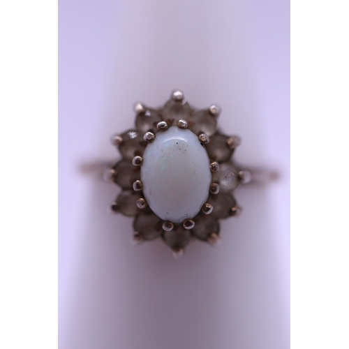 52 - Silver opal & stone set ring - Size K