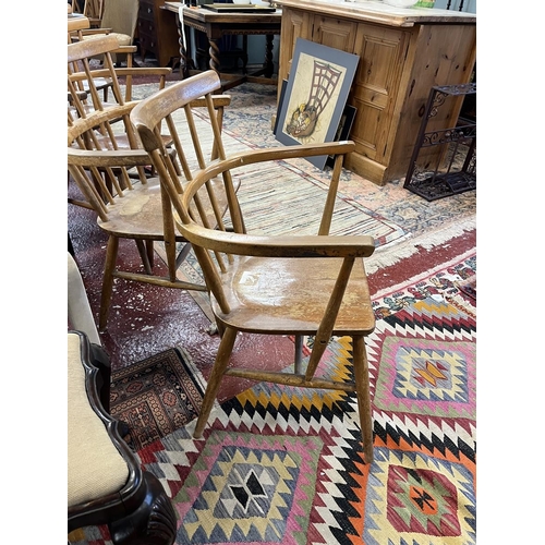 531 - Set of 5 Mid-century stick back Windsor style armchairs