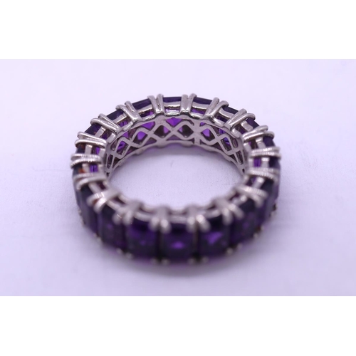 54 - Silver amethyst band ring - Size P