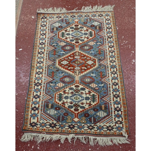 551 - Turkish Shirvan blue patterned rug - Approx 136cm x 78cm